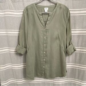 SIGRID OLSEN / Green Linen Long Sleeve Button Front Shirt Size L